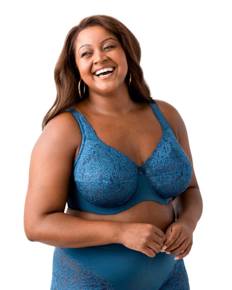 Front of a model wearing a size 2XL Stretch Lace Cheeky Panty in Teal by Elila. | dia_product_style_image_id:272662